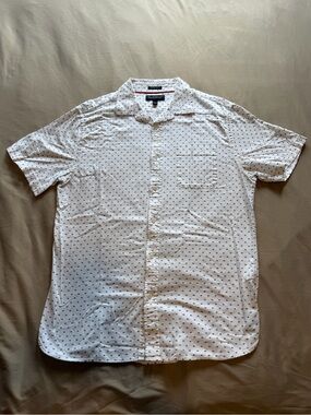 Banana Republic White Bicycle Button Up Short Sleeve Shirt Size L